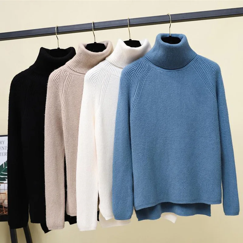 

Turtleneck Ribbed Knitted Women's Sweater Autumn Winter 2019 Thick Blue Female Pull Hiver Pullovers Casual Warm Jumper Sweaters