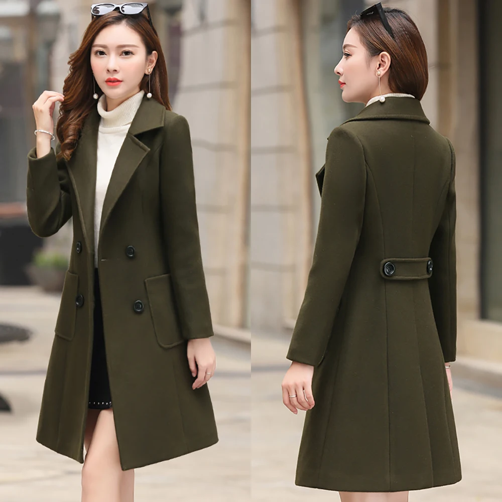 

2019 New Autumn Winter Woolen Women Jacket Coat High quality Long Slim Blend Outerwear Female Ladies Wool Coats Jacket Overcoat
