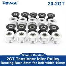 Idler Pulley Bearing 20t-Wheel GT2 10MM 20teeth Open-Belt-Width Bore 5mm Black 2GT POWGE