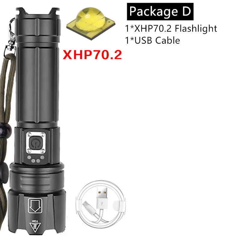 Яркий XHP50 перезаряжаемый светодиодный фонарик мощный XHP70.2 фонарь P8 свет супер водонепроницаемый Zoom охотничий свет использование 18650 - Испускаемый цвет: Package D