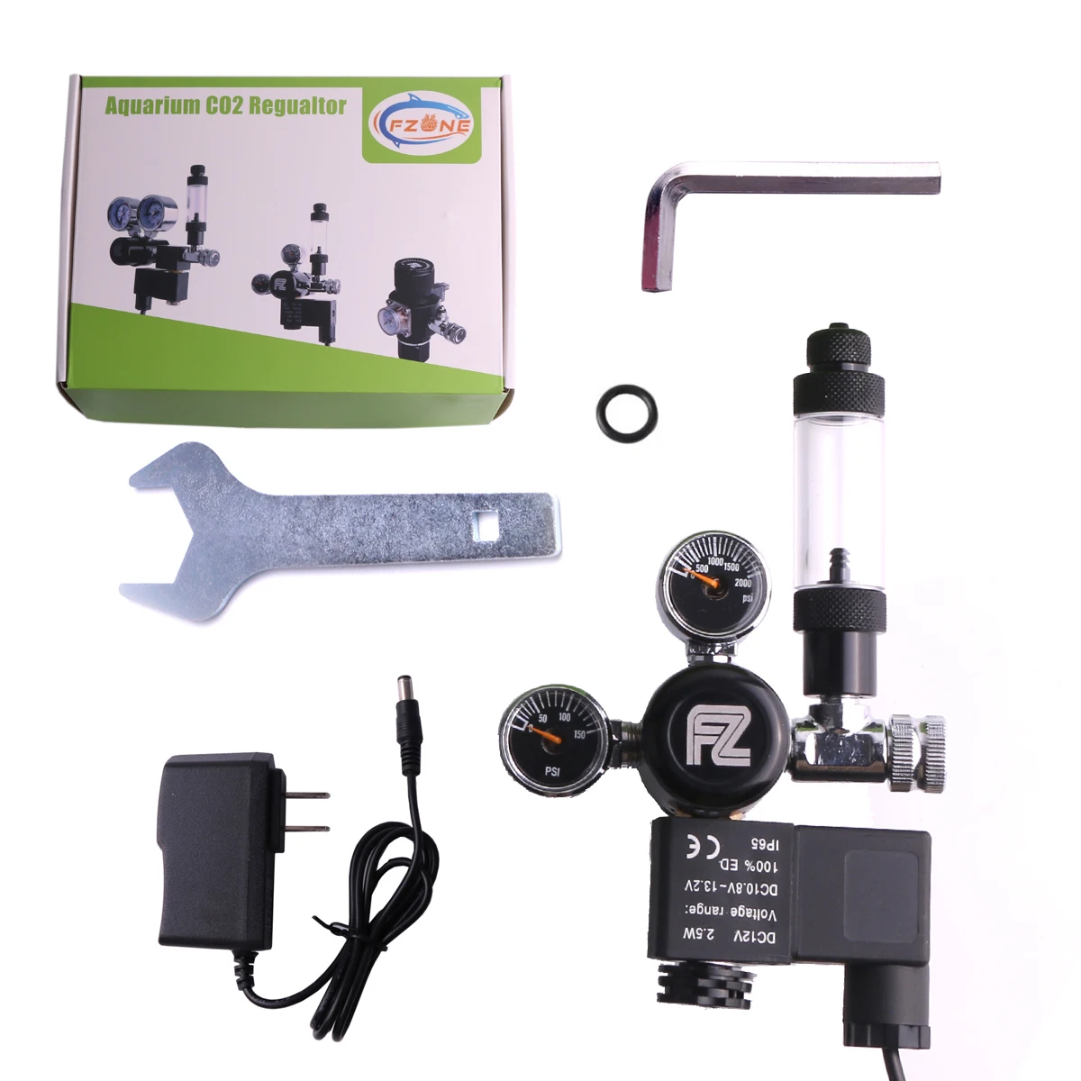 FZONE Aquarium CO2 Regulator Mini Dual Gauge Display DC Solenoid with Bubble Counter and Check Valve for US Standard CGA320 CO2 Cylinder FZONE Aquarium CO2 Regulator Mini Dual Gauge Display DC Solenoid with Bubble Counter and Check Valve for US Standard CGA320 CO2 Cylinder