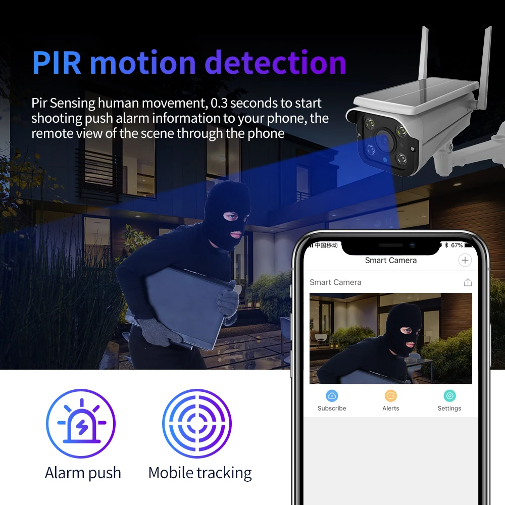 1080P Wifi Camera Solar Panel IP Camera Outdoor PTZ PIR Human Alarm CCTV Security Camera with 10400MAH Battery Long Standby 2MP