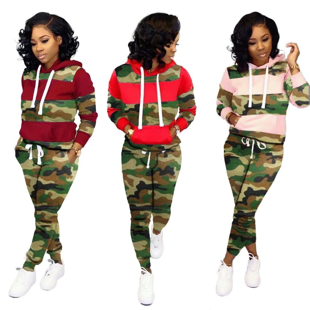 New Upsurge Camouflage Free Casual Style Hoodies Full Sleeve Long Pants Waist Braid Tracksuits 