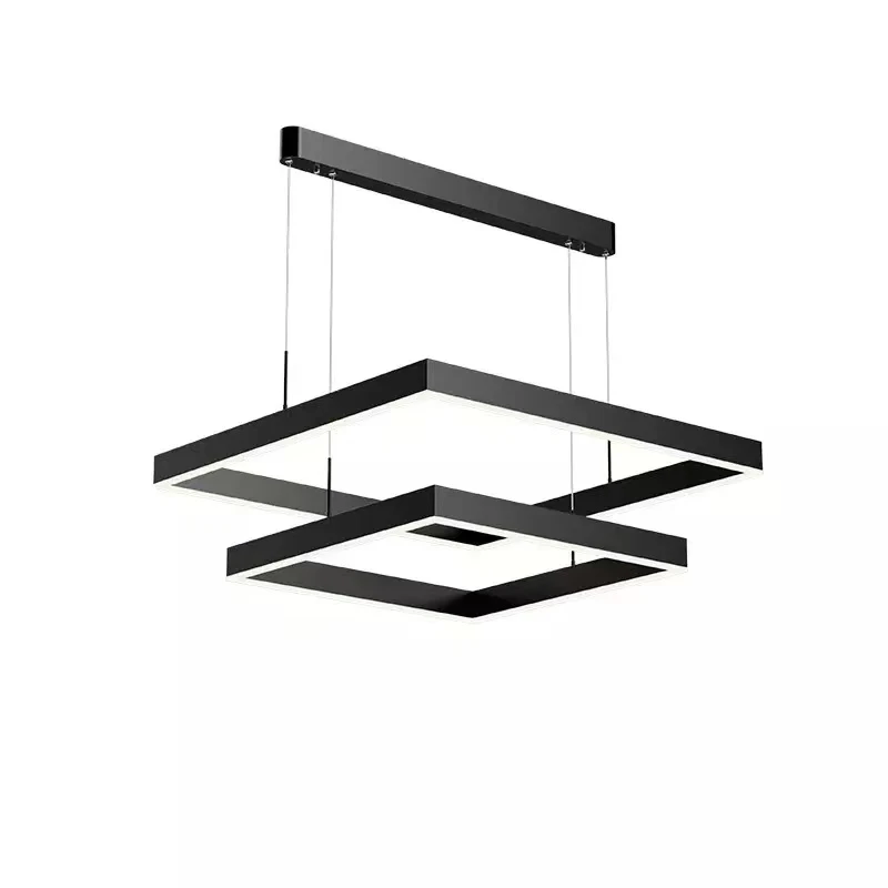 

Modern LED Chandeliers for Living Dining Room Bedroom Nordic Minimalist Black Square Indoor Hanging Droplight Lighting Fixture