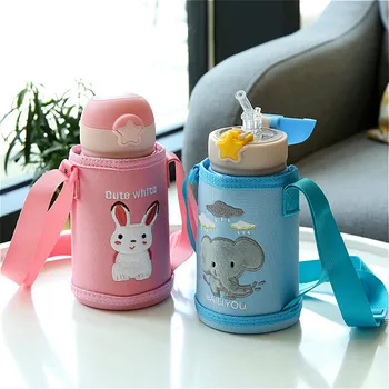 

Portable Baby Vacuum Flask Travel Stainless Steel Drinking Cups Straw Thermos Drink Water Bottle Double Cover Sippy Cup for Kids