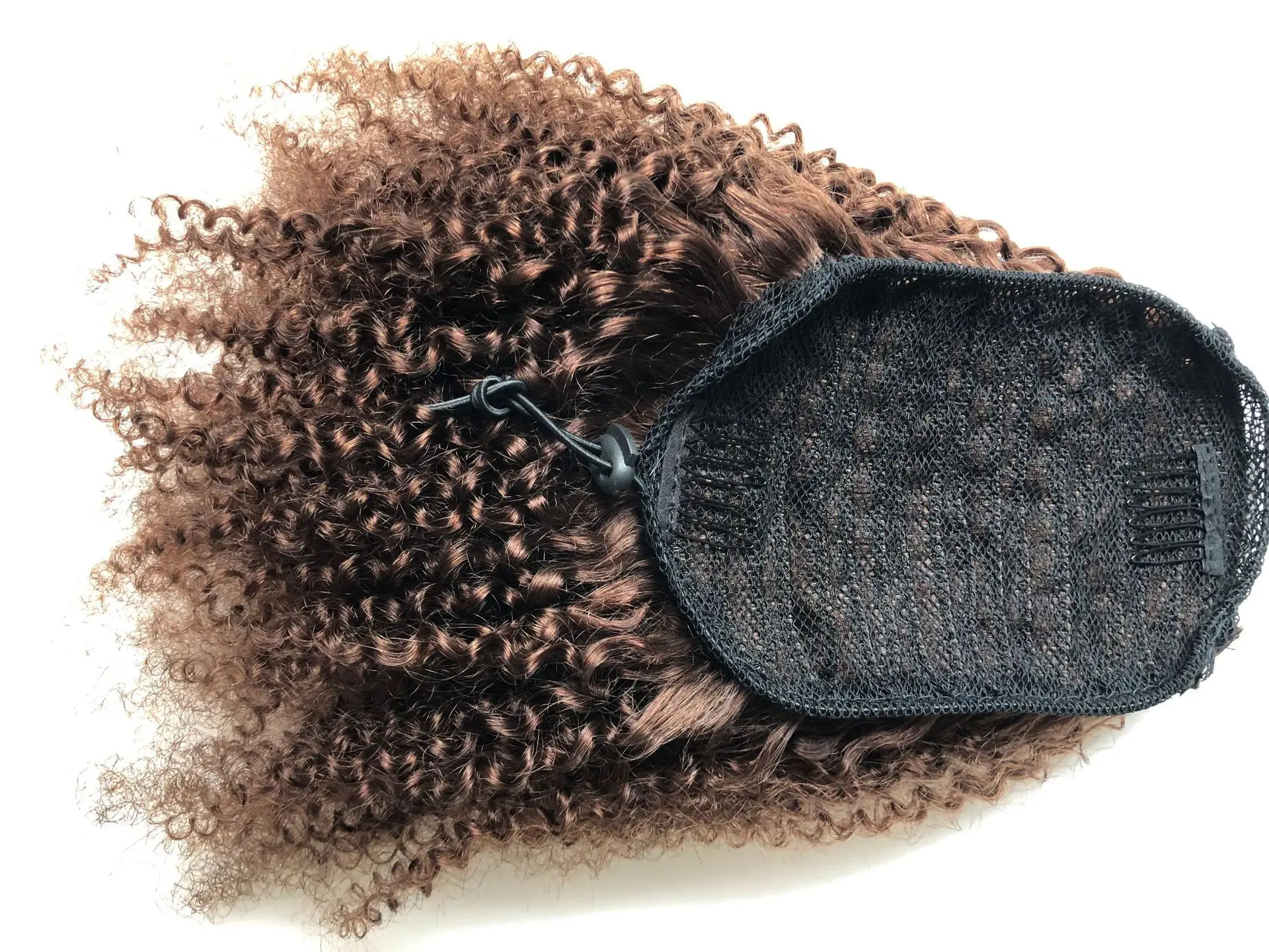 Rabo de Cavalo Extensões de Cabelo Cauda para o Miúdo Tinashe Beleza Marrom Escuro Cordão Afro Kinky Curly Natural Remy Malaio Humano Pônei 2 16 Apliques e perucas