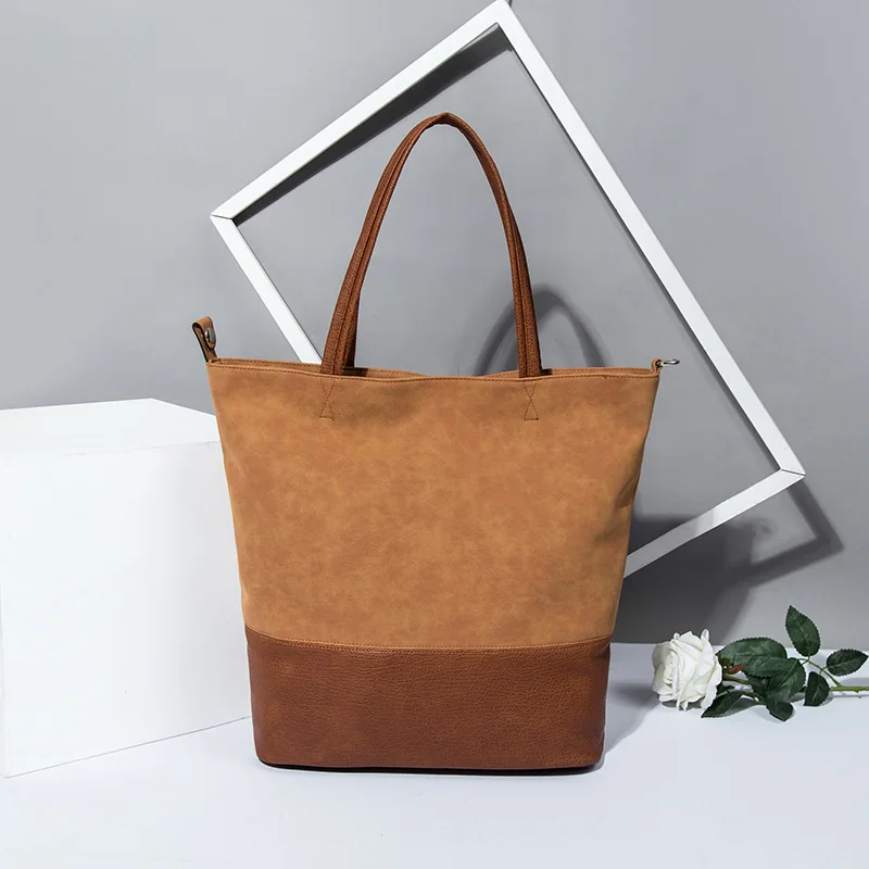 Дизайнерская большая сумка, кожаная женская сумка, сумки через плечо для женщин, модные Лоскутные кожаные женские ручные сумки черного цвета - Цвет: brown