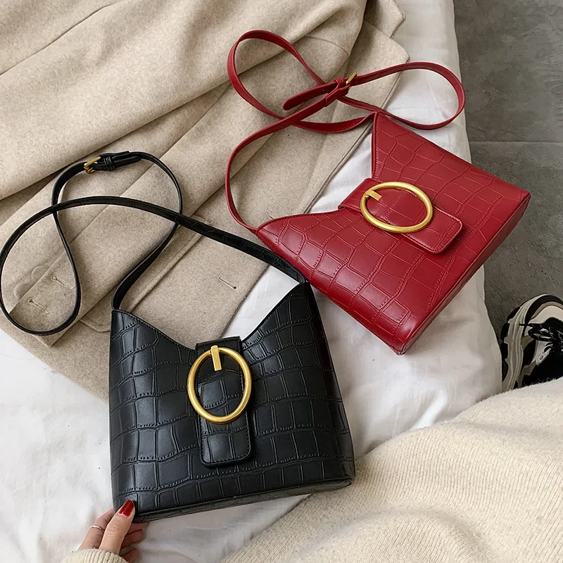 

Crocodile Pattern Bag Women's 2020 New Style Korean-style Retro Fashion Black And White with Pattern Shoulder Bag Autumn And Win