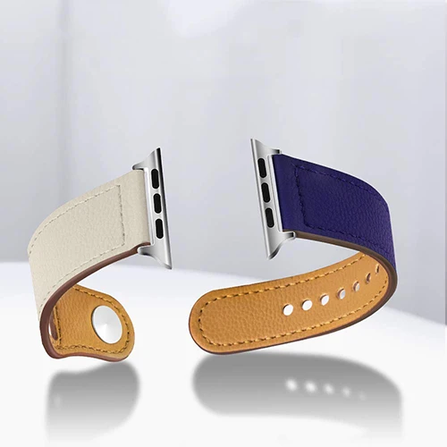 Ремешок из натуральной кожи для Apple Watch 38 мм 42 мм двухцветный браслет для iwatch серии 1 2 3 4 5 44 мм 40 мм аксессуары - Цвет ремешка: white-blue