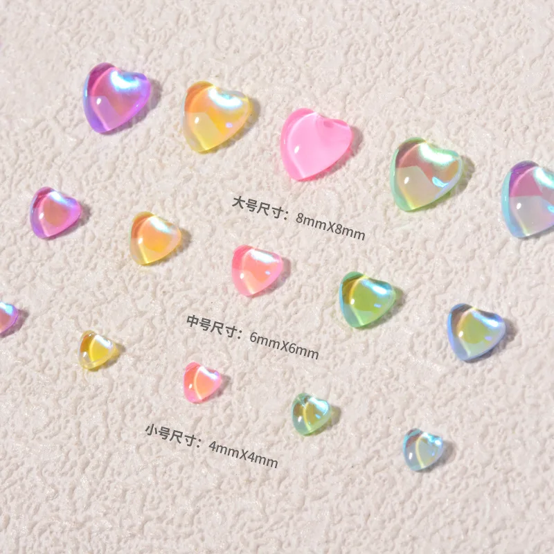 FlorVida 20pcs Sweet Heart Mermaid Rhinestone Beads Holographic Crystal Gems Stones For Nail Art Decorations Mix Size Box Kawaii