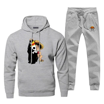 

One Piece Hoodies Pants Sets Luffy Men Suit Tracksuit 2 Piece Top Pant Sweatshirt Sweatpants Sportswear Spring Autumn Sports Set