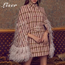 Liser New Summer Women Dress Turtleneck Dress Sexy Bodycon Elegant Dress Celebrity Party Feathers Mini Dresses Vestidos