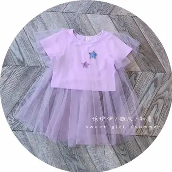 

2020 hot sale girls patchwork t-shirt fashion cotton tulle summer girls top 3-8t F122