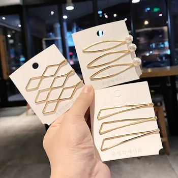 

3PCS/lot New fashion Simple geometric wild pearl word clip set clip hair clip girl for Girls Hair Accessories Headdress