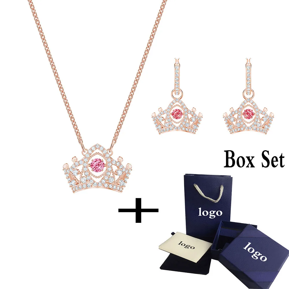 

SWA RO 2019 New Swabee A Queen Set Shiny Crimson Crown Decorating Crystal Female Necklace Set For Girlfriends Best Romantic Gift