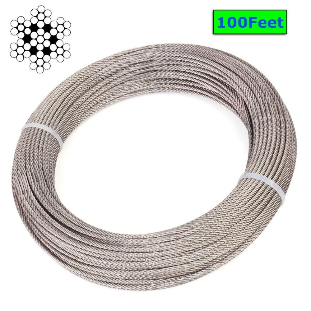 

1/8 Inch 316 Stainless Steel Aircraft Wire Rope Deck Cable Railing Kit 7x7 100 Feet T316 Marine Grade