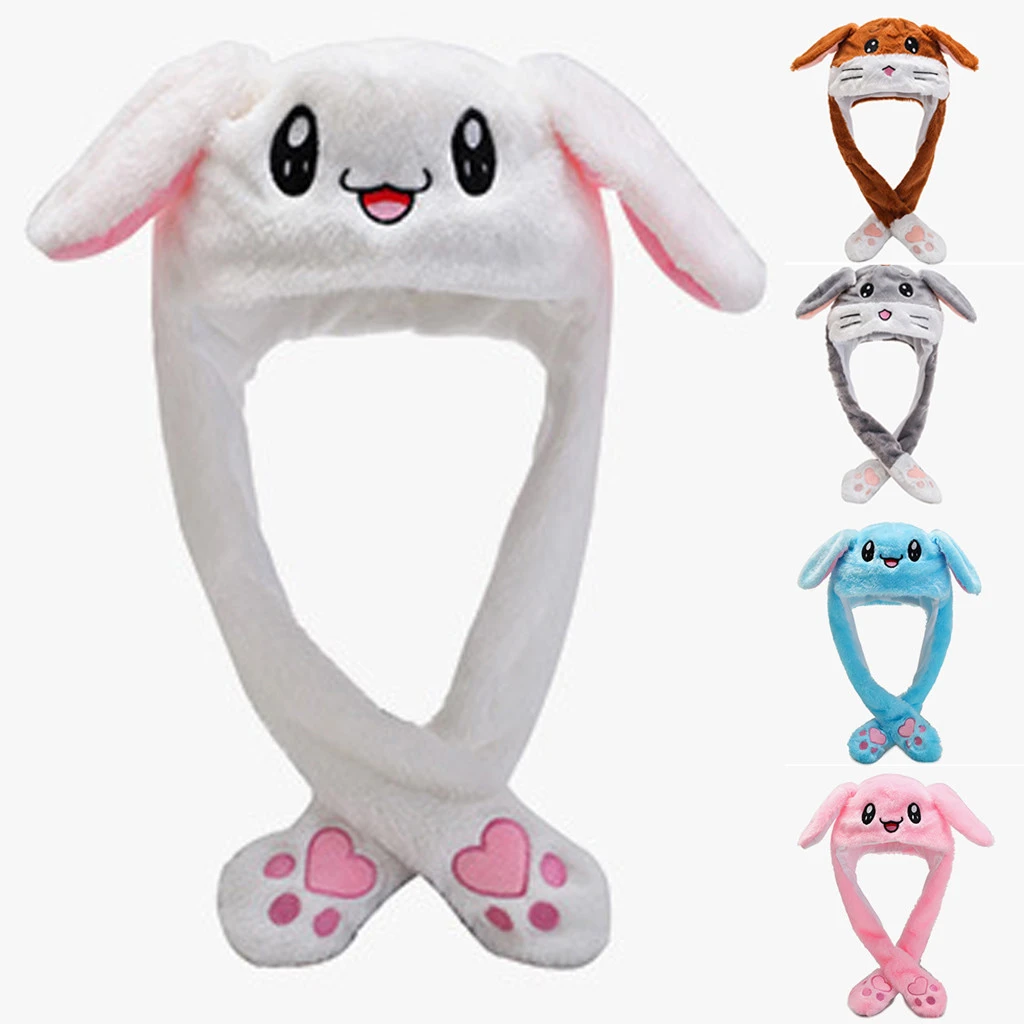 Funny Rabbit Bunny Ear Moving Hat Airbag Cap Soft Plush Cute Hats Toys Gifts
