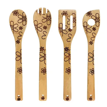 

Kitchen Cooking Utensils Set, 4Pcs Bamboo Wooden Spoons & Kitchen Cooking Tools for Nonstick Cookware and Wok