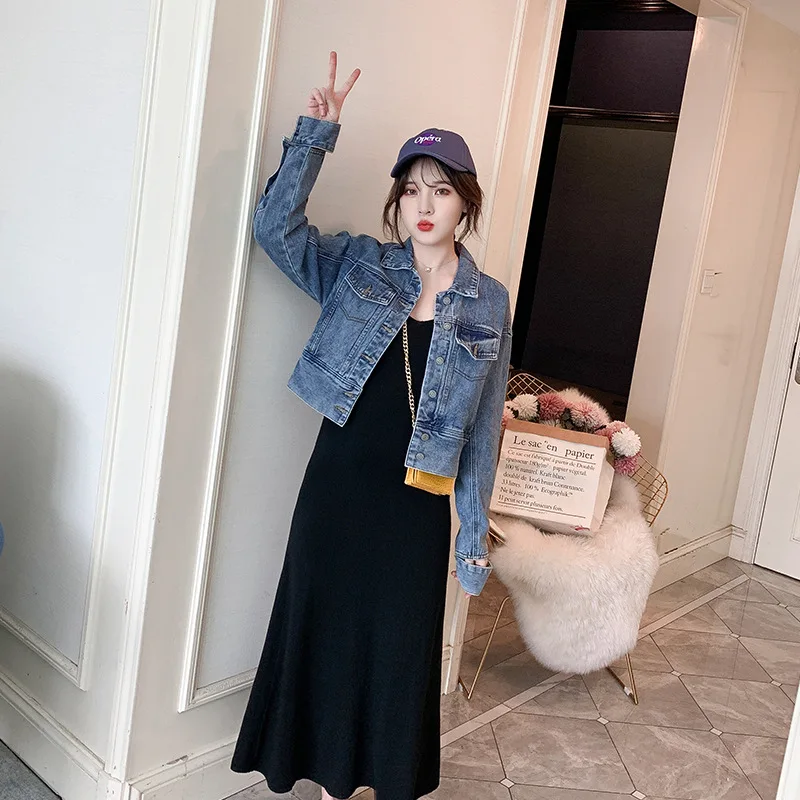 

2019 Autumn Clothing New Style Large Size Dress Large GIRL'S Korean-style Loose-Fit Slimming with Holes Retro Button Jeans Coat