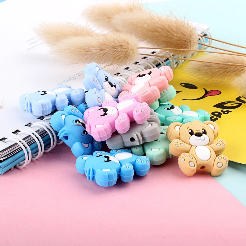 Teething Toys Baby Teething Toys Silicone Teething Toys Silicone Beads Silicone Teething Beads Silicone Teether 5pcs Silicone Animal Cartoon Baby Beads Teether Koala Cat Dog Bear For Pacifier Clips Beads Newborn Food grade Teething Products