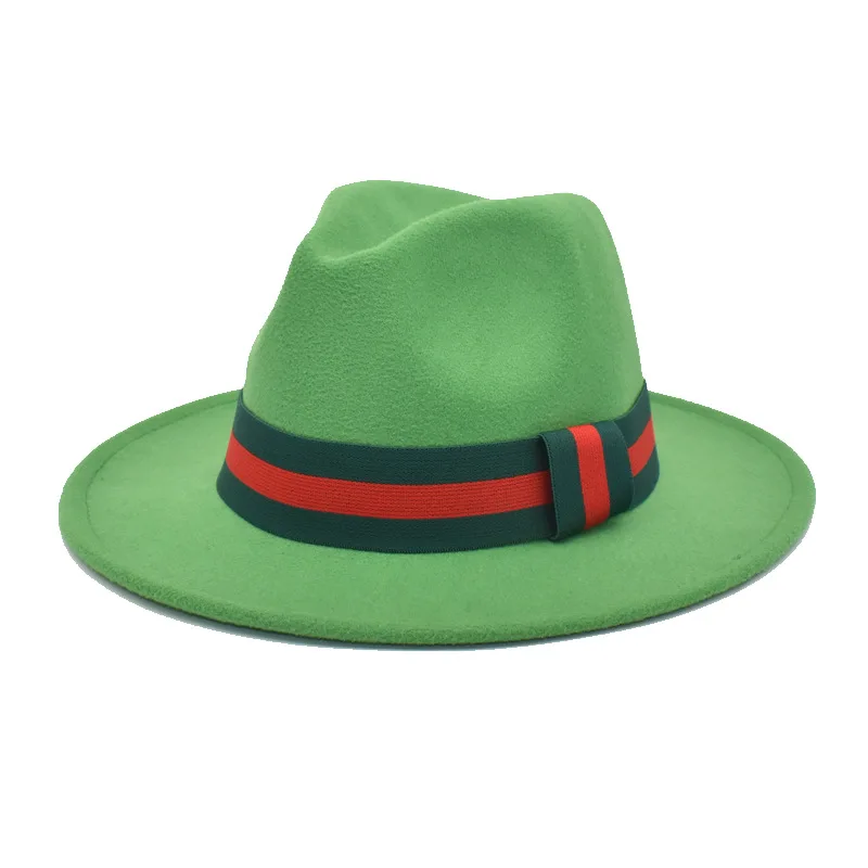 New Green Fedora Hat Wool Felt Cap Wide 