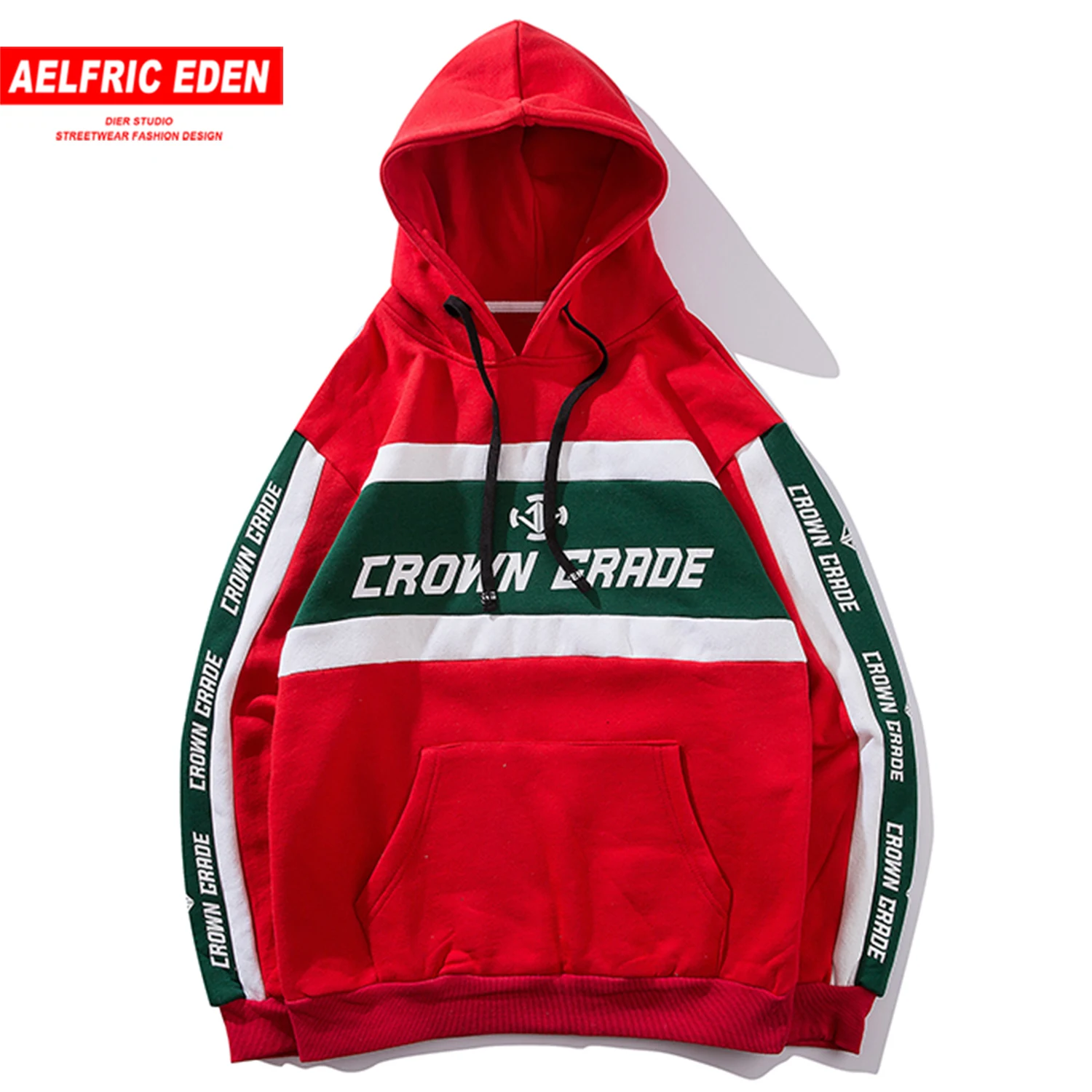 

Aelfric Eden Patchwork Letter Print Men Hooded Sweatshirts Harajuku Color Clock Hoodie Casual Cotton Hip Hop Pullover Streetwear