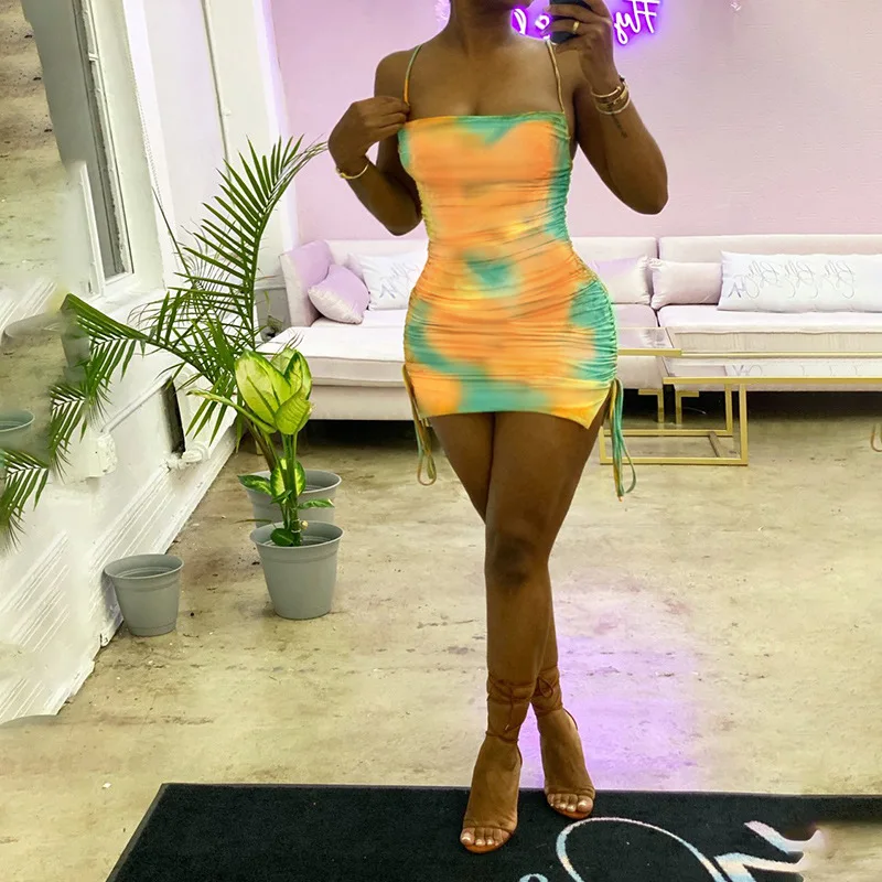 Летнее модное индивидуализированное платье на бретельках женское облегающее с