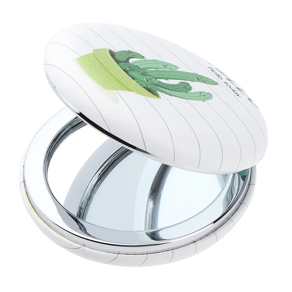 Beauty Pocket Mirrors Dual-Sides Portable Makeup Mirrors Cosmetic Mirror, Great Gift for Little Girls - Color: White Cactus