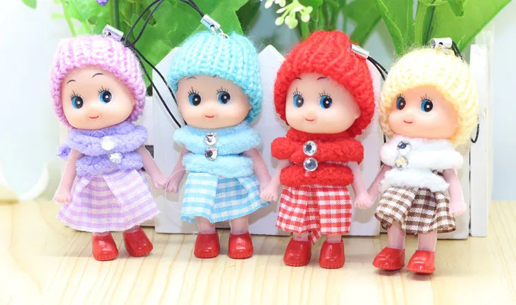 5 Pcs Kids Mini Doll Toys for Girls 8 Cm Cute Soft Plush Skirt Dolls Mobile Phone Pendant Bag Decoration Random Color - 4