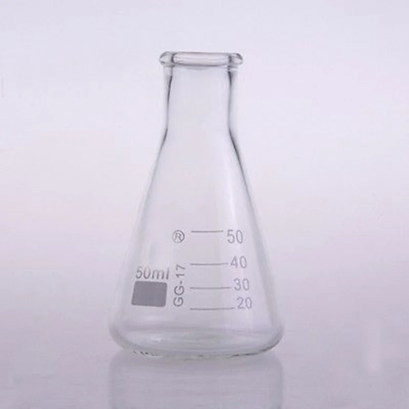 Коническая колба Erlenmeyer из боросиликатного стекла с узким горлом 50 мл для