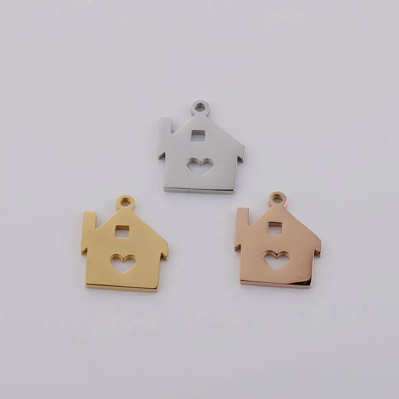 

20pc 15*18mm Gold/Steel Color Stainless steel Hollow House Shape Charm pendant For Necklace DIY Women Handmade Jewelry Making