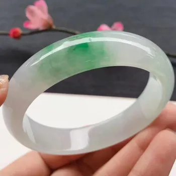 

Natural Burmese Jadeite 54-64mm Light Green Two-color Bracelet Elegant Princess Jewelry Send Mom to Girlfriend