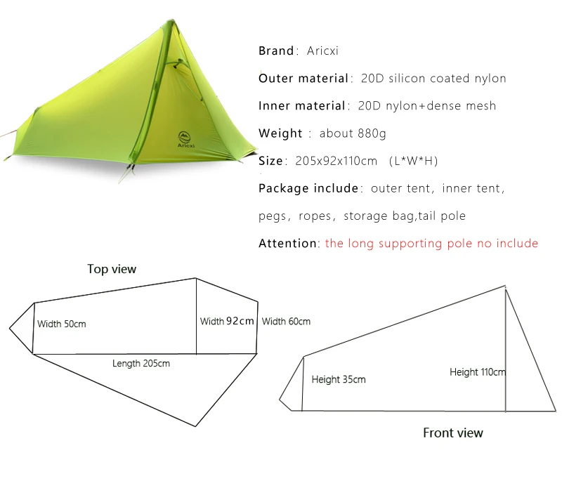 ARICXI 1 человек наружная Сверхлегкая палатка для кемпинга 3 сезона профессиональная 20D Silnylon Бесшумная палатка