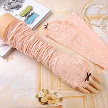 

Spring and Summer Women's Long Suncreen Gloves Lady's Summer Long Driving Gloves Fingerless Lace Gloves