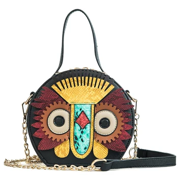 

QZUnique Contrast Owl Crossbody Bag Cute Round Chain Handbag Red