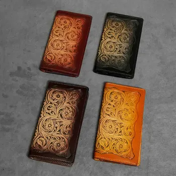 

Luxury Genuine Leather Tooled Flower ID Card Wallet Purse For Womens