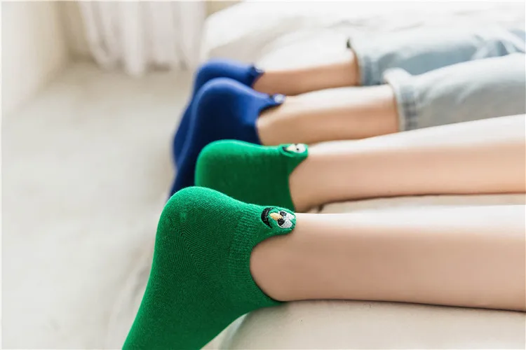 3 пары Kawaii вышитые экспрессии конфетный оттенок женский носки счастливый мода девушки лодыжки забавные Женские носочки хлопок Лето