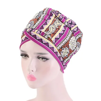 

Helisopus New National Style Printed Head Wrap Scarf Long Tail Muslim Hat Arab Hat Chemo Caps Women Hair Accessories