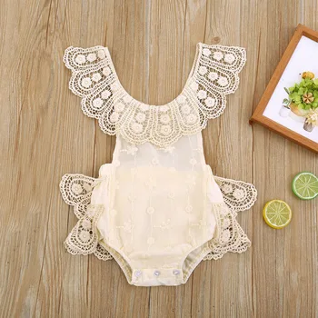 

Fashiom Newborn Baby Romper Summer Cool Lace Sleeveless Infant Rompers Baby Girls Jumpsuit Leaf Collar Halter Bodysuit Beige