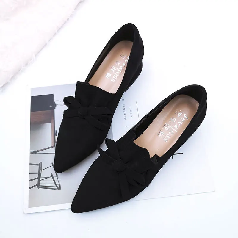 

2019 Europe And America New Style Autumn Trend WOMEN'S Shoes Pointed-Toe Bow Chunky-Heel Shoes Deep Mouth Versatile Shoes