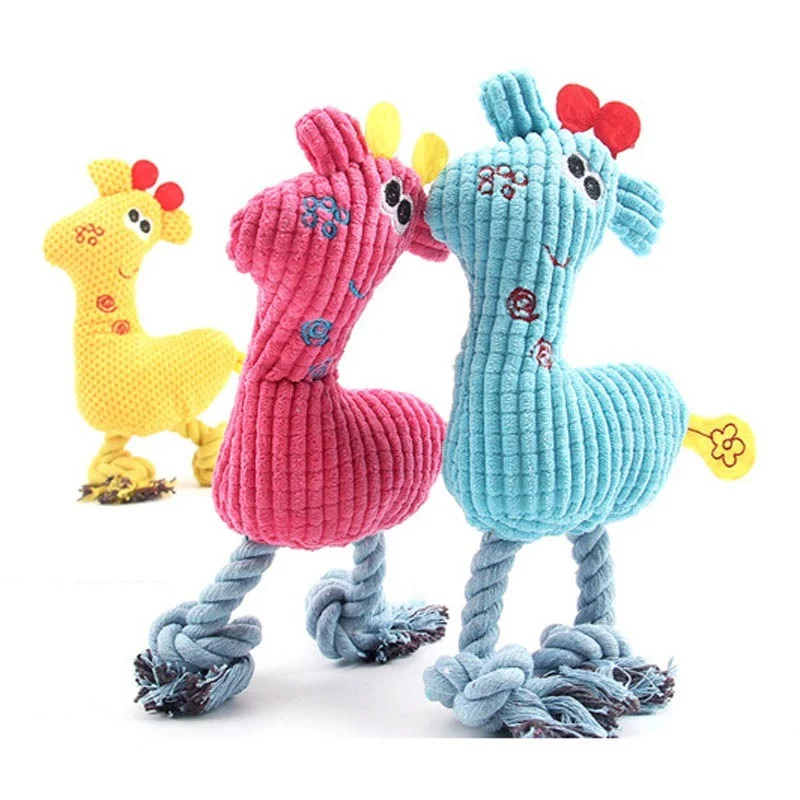 Cute Plush Dog Toy Giraffe Rope Pet Puppy Squeak Interactive Deer Doll Play Bite Training Accessories | Дом и сад