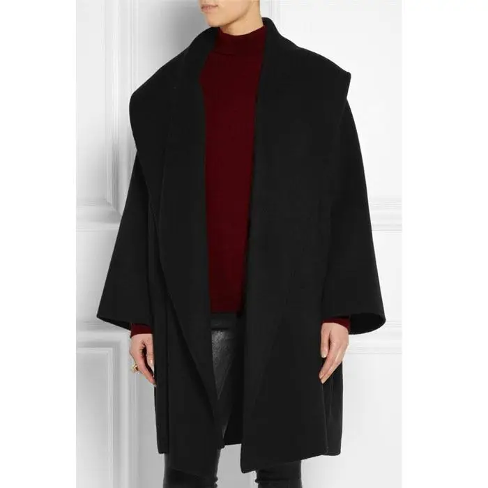 L-5XL, осенне-зимние женские пальто размера плюс, шерстяные пальто, офисные Длинные куртки на шнуровке большого размера, верхняя одежда, черные топы, кардиганы