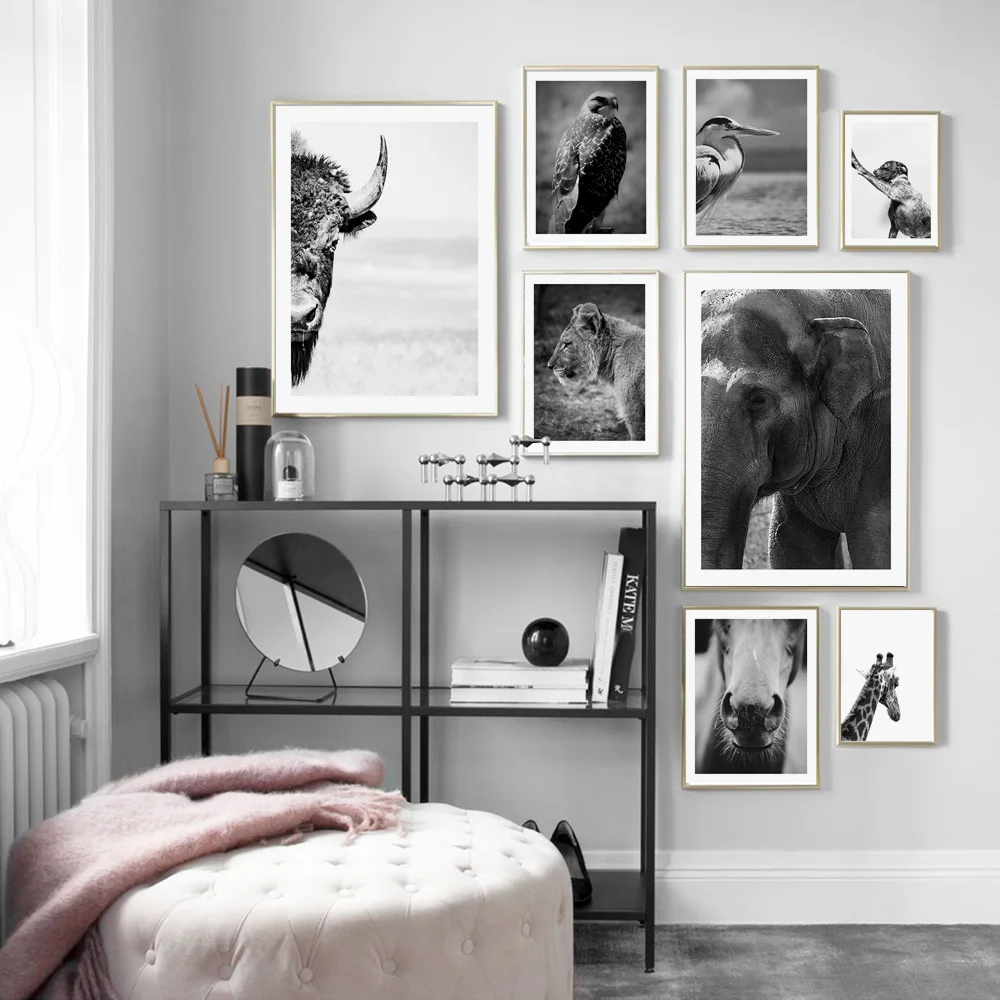 

Canvas Painting Animal Wall Art Elephant Giraffe Lion Rhinoceros Owl Posters and Prints Wall Pictures for Living Room Home Decor