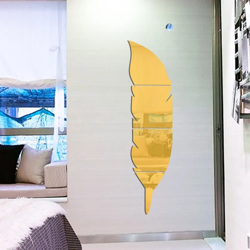 Перо-Форма 3D зеркало съемный арт стикер стены для гостиной домашний декор