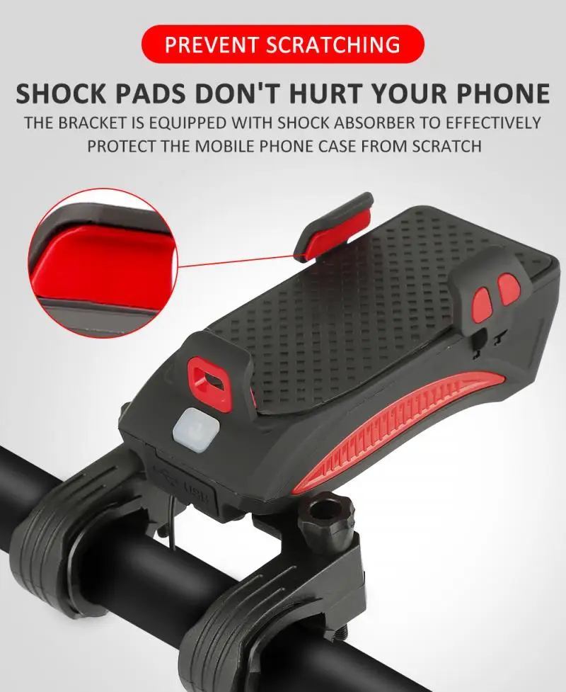 4 In 1 Bike Light USB Highlight Bicycle Phone Holder Light Cycling Horn Led Light Power Bank Mobile Phone Bracket Rechargeable 4 In 1 Bike Light USB Highlight Bicycle Phone Holder Light Cycling Horn Led Light Power Bank Mobile Phone Bracket Rechargeable