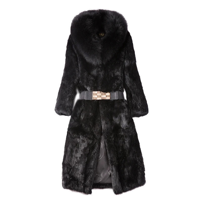 

JMLD Fur 2021 New Fox Fur Collar Rabbit Fur Coat Long Large Fur Coat off Season Promotion