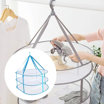 

3 Tiers Foldable Windproof Breathable Dry Net Clothes Underwear Socks Mesh Hanger Folding Basket