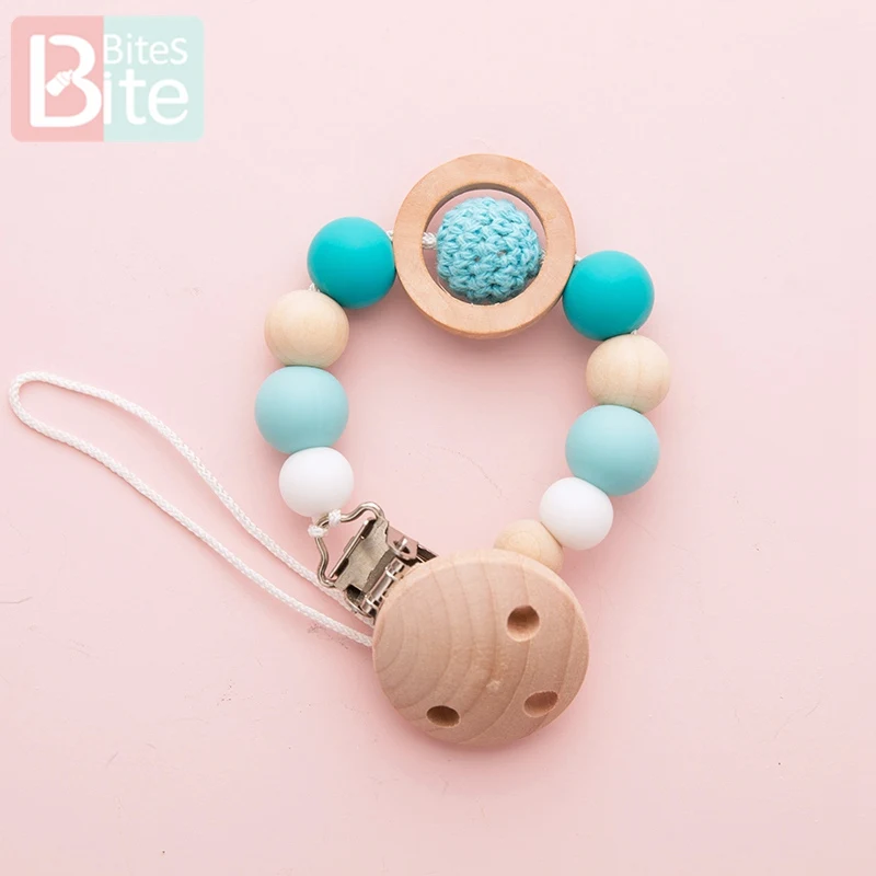 blue 1 шт. детский прорезыватель, зажим, цепочка, деревянный держатель для сосков, бук, силиконовые бусины, зажим для пустышки, деревянное кольцо, игрушка, детские товары, подарок - Цвет: blue