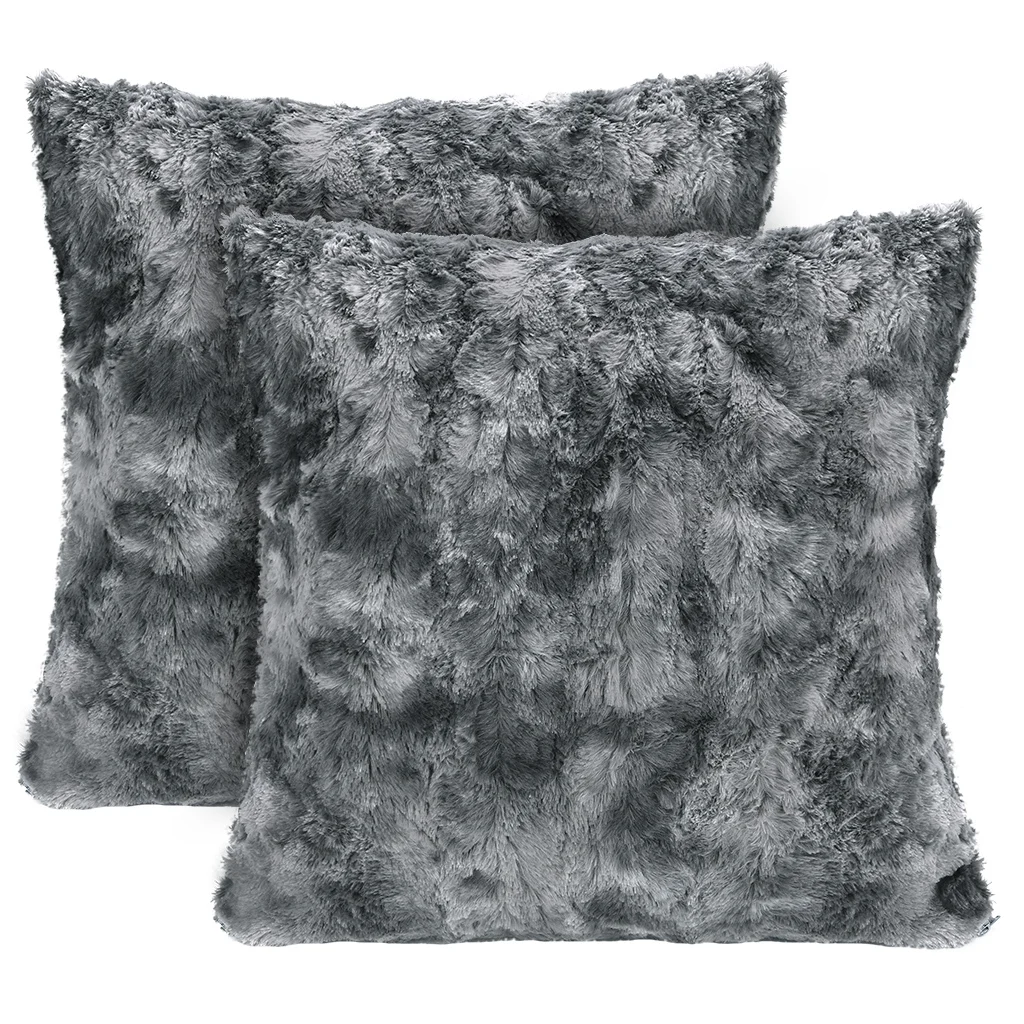 LANGRIA, 2 комплекта, Декоративные Чехлы для подушек из искусственного меха, 18x18 дюймов, мягкий плюшевый мохнатый чехол для подушки, скрытая застежка-молния, кровать, диван - Цвет: Gray