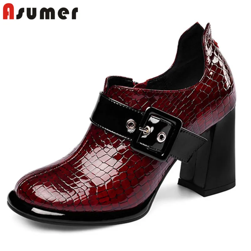 ASUMER/Новое поступление года; туфли-лодочки; женская обувь; тонкие туфли из натуральной кожи с круглым носком и пряжкой на молнии; женские модельные туфли; большой размер 43